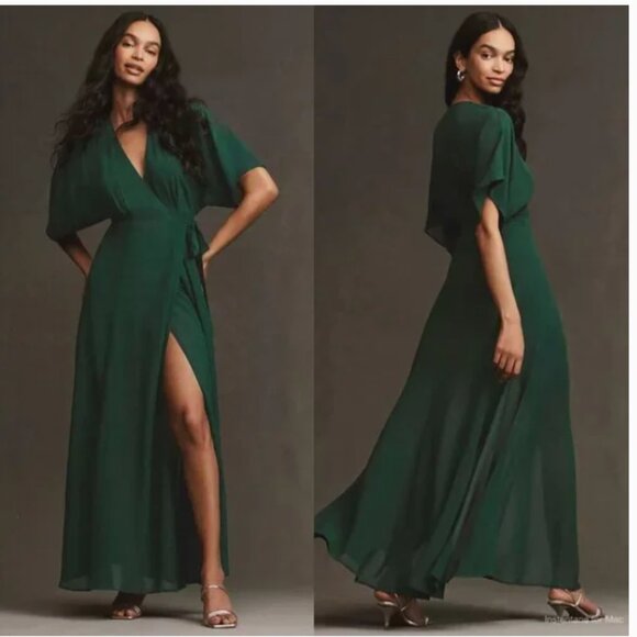 Reformation Winslow Wrap Dress in Emerald Green Medium - Picture 15 of 16